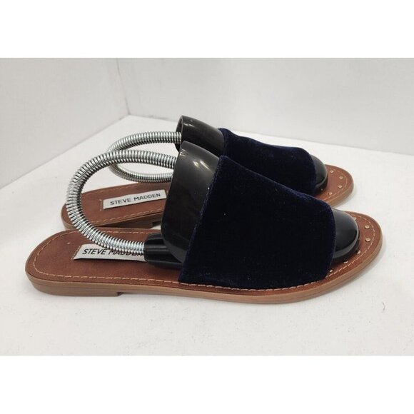 Steve Madden Mishelle Dark Blue Velvet Slip On Sandals Women's Size 8.5 - Picture 2 of 6